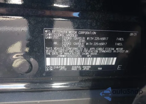 2025 Toyota Rav4 Hybrid Le из США, поврежденный, VIN JTMMWRFV0SD334516